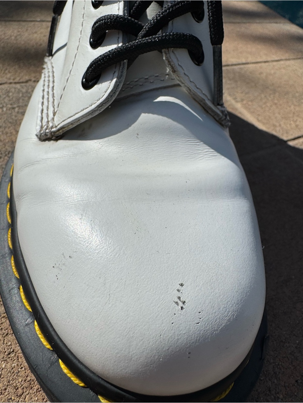 Dr. Martens White Leather Lace-Up Boots with Black Accents - Picture 12 of 15